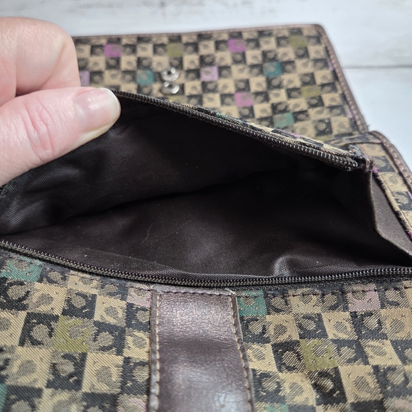 Liz Claiborne Brown Monogram Wristlet with Green and Pink Accents - Picture 4 of 13